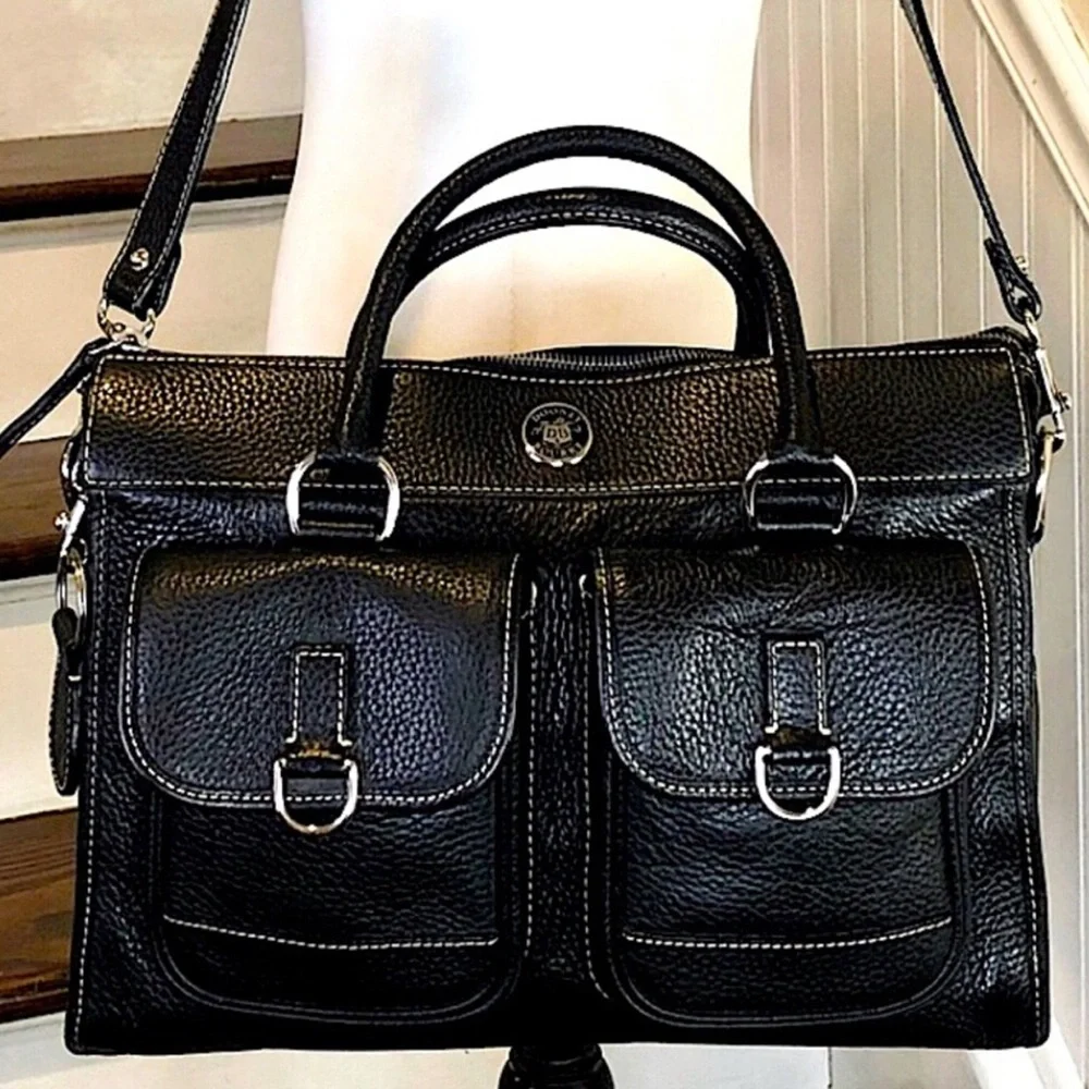 MDOONEY BOURKE Black Tumbled Leather Laptop Briefcase Work Bag w/ Shoulder Strap